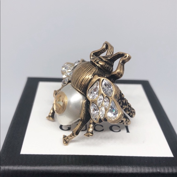 NWW Gucci Bee Ring with Crystals and Pearl XS (US size 5.25), M (US size 7.5) - Picture 9 of 16